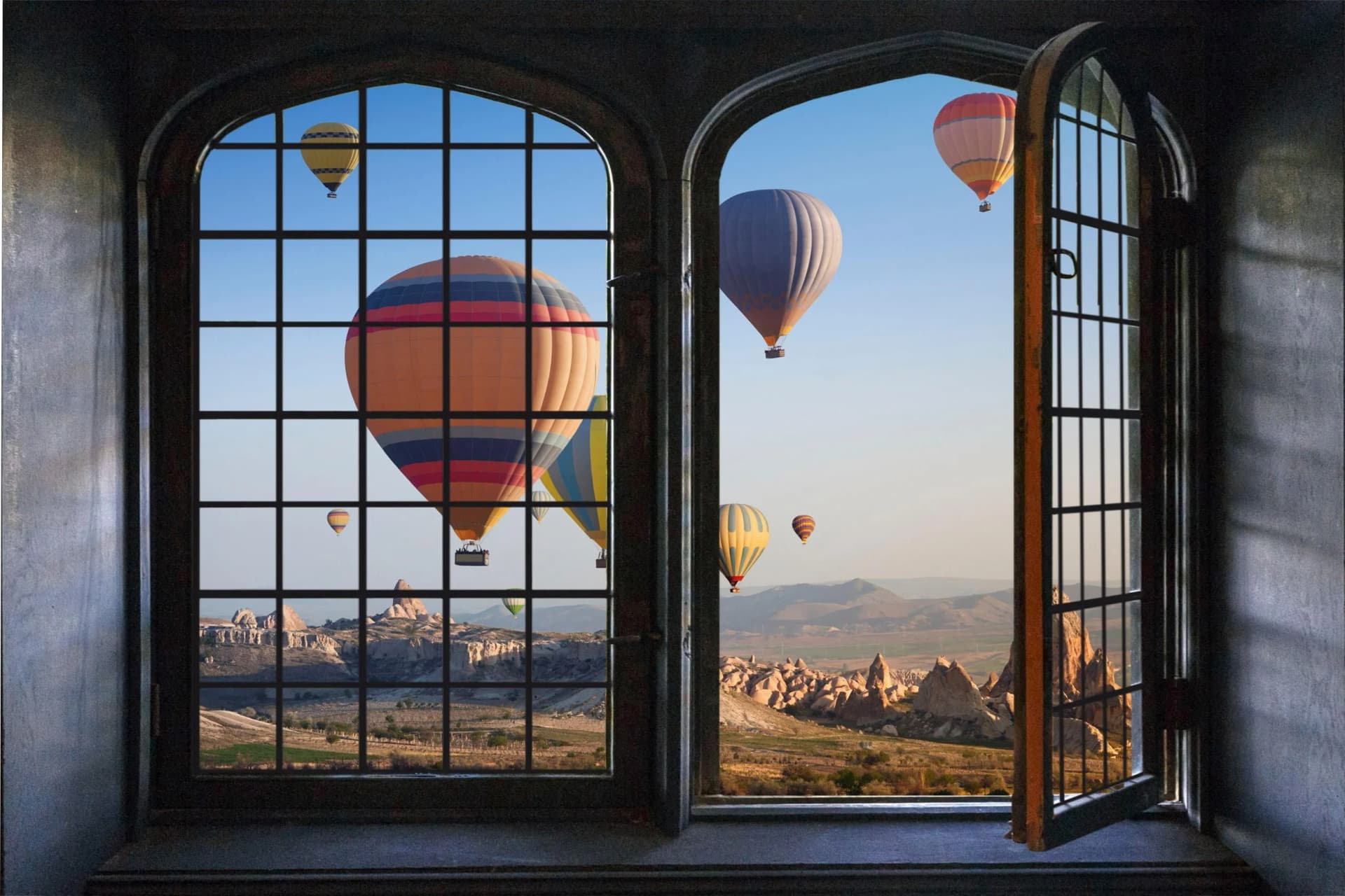 QUEENCE Wandsticker Ballonfahrt Bunt 3D Fensterdurchbruch Vinyl