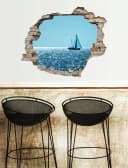 QUEENCE Wandtattoo Segelboot Blau 3D Wanddurchbruch Bild 1