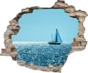 QUEENCE Wandtattoo Segelboot Blau 3D Wanddurchbruch Bild 2