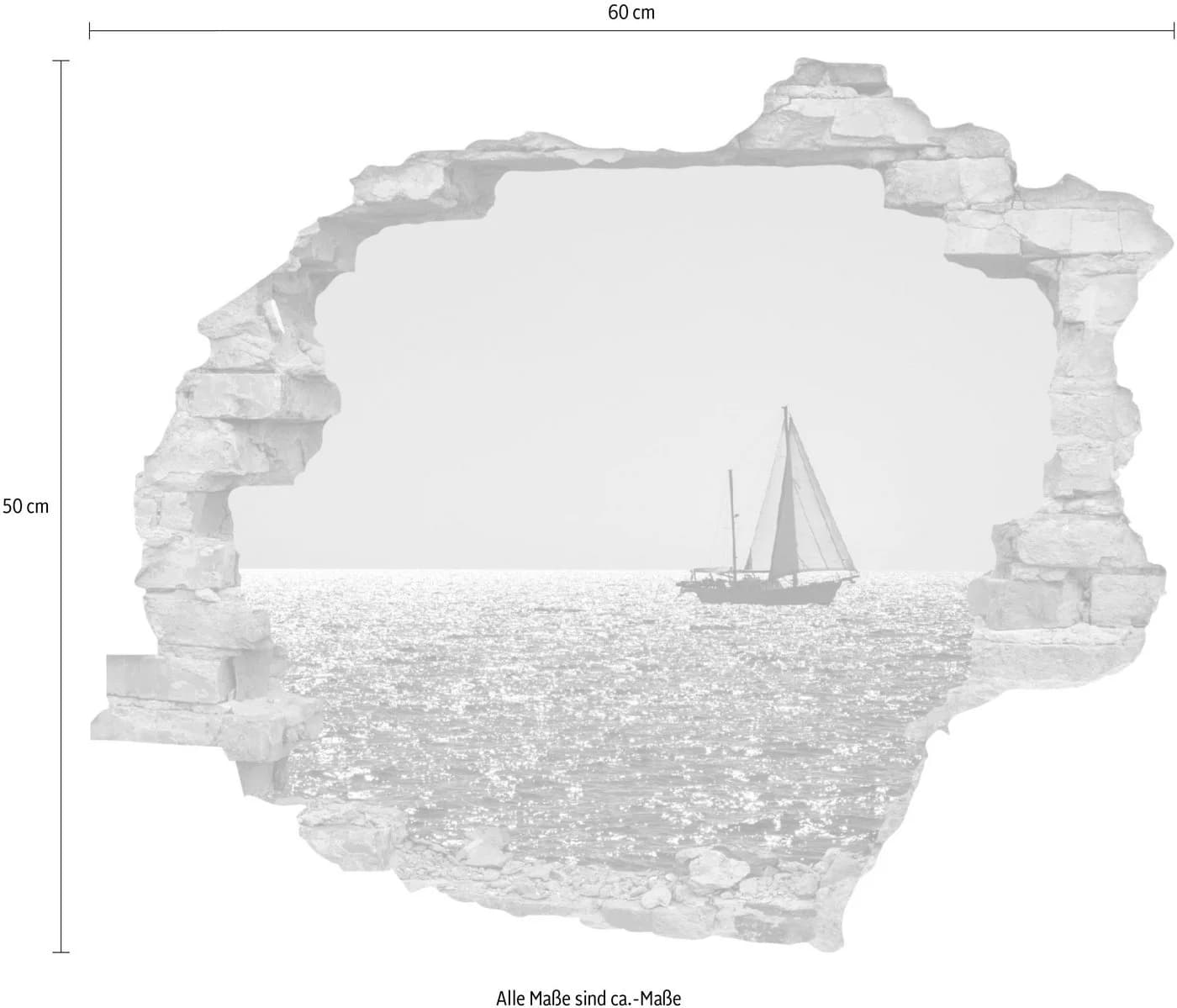 QUEENCE Wandtattoo Segelboot Blau 3D Wanddurchbruch - Bild 3