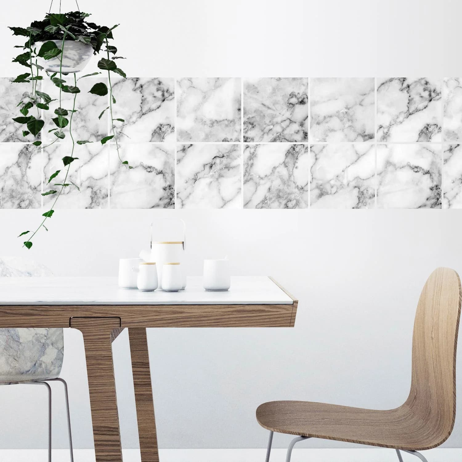 QUEENCE Fliesenaufkleber Marmor Grau 12er Set