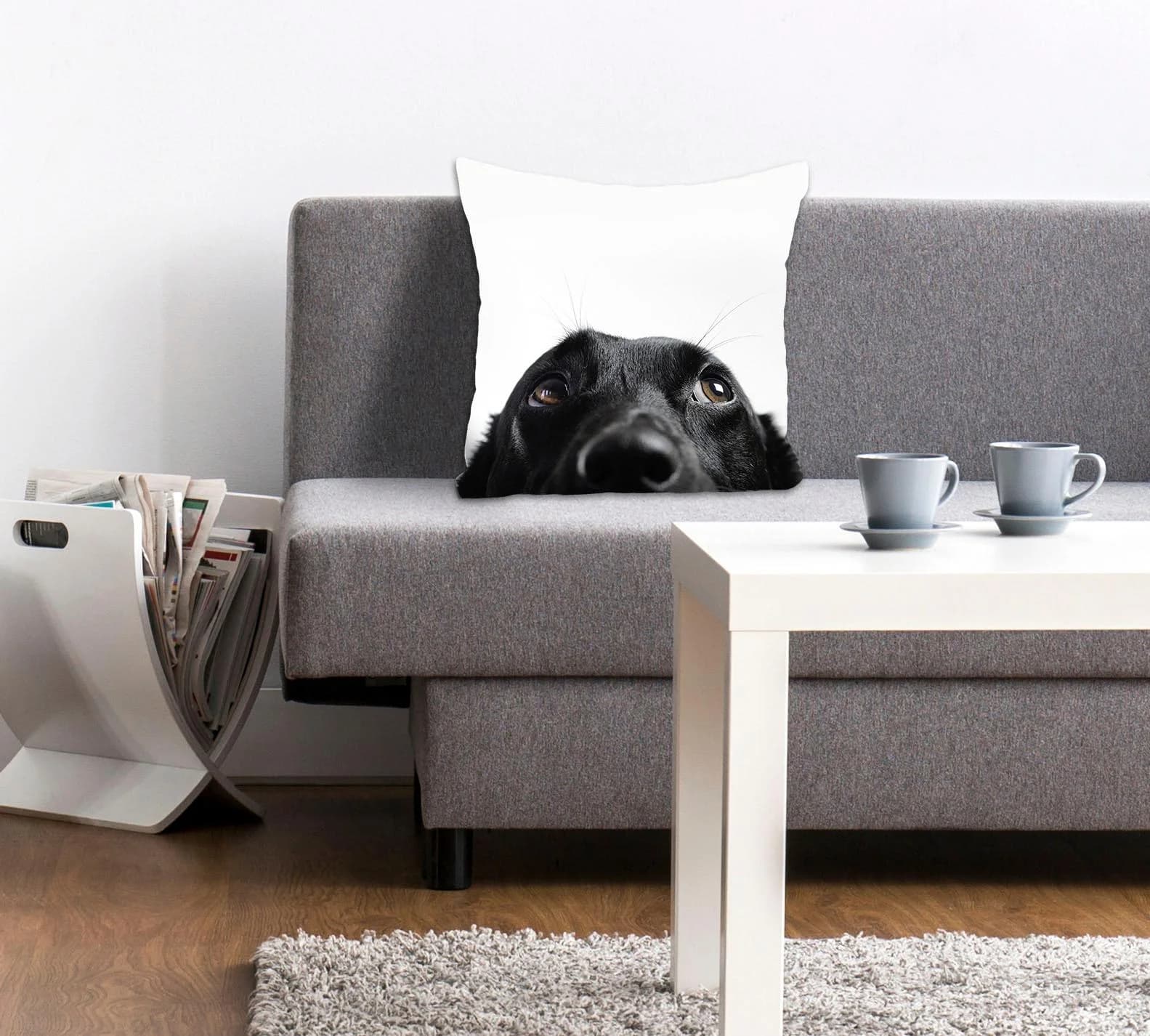 QUEENCE Dekokissen Labby Schwarz Weiß Hund Motiv 40x40cm Polyester