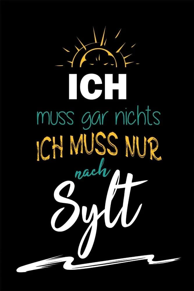 Metallbild QUEENCE "Ich muss nur nach Sylt II" Blau/Gelb