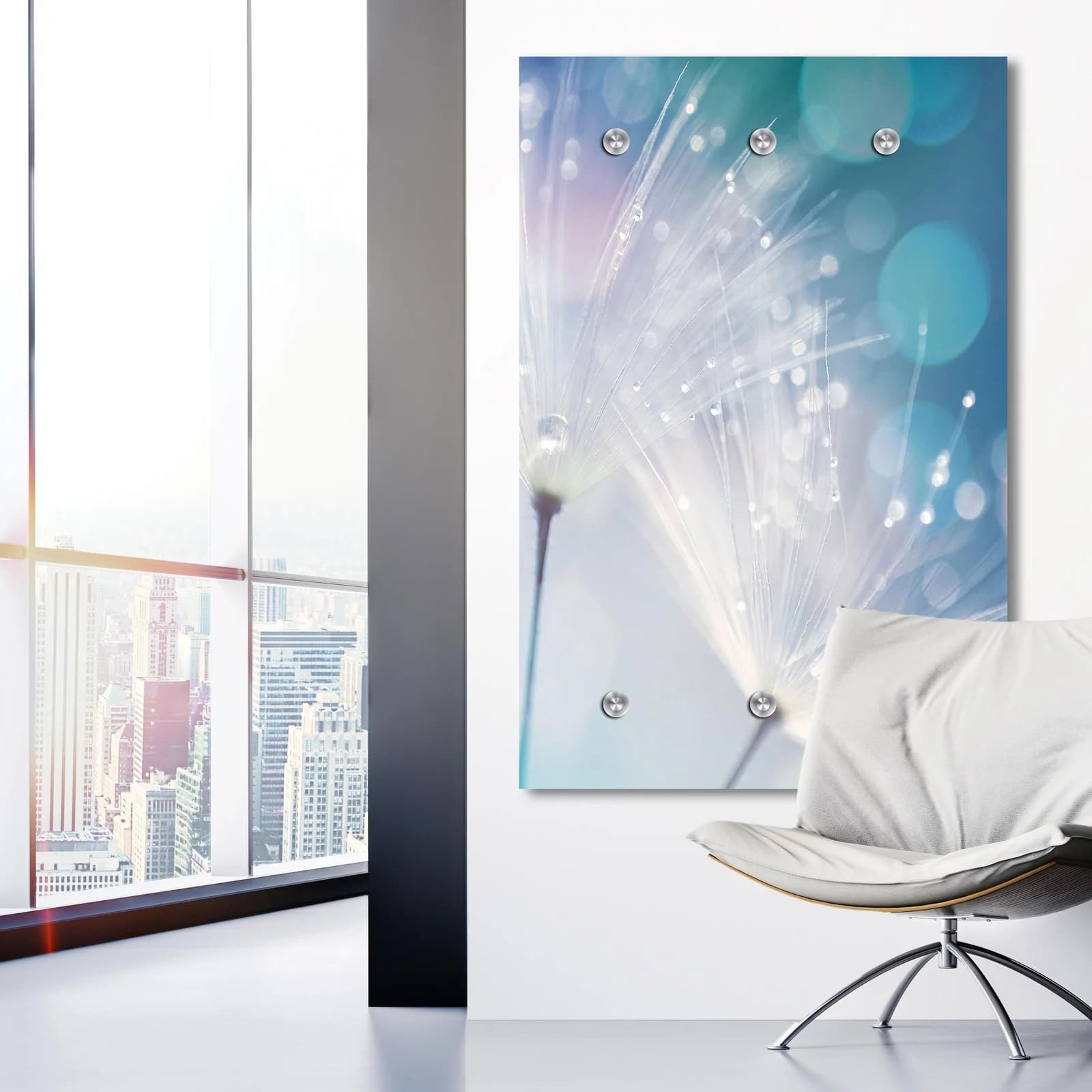 Garderobenleiste QUEENCE Dandelion Acrylglas Blau Weiß