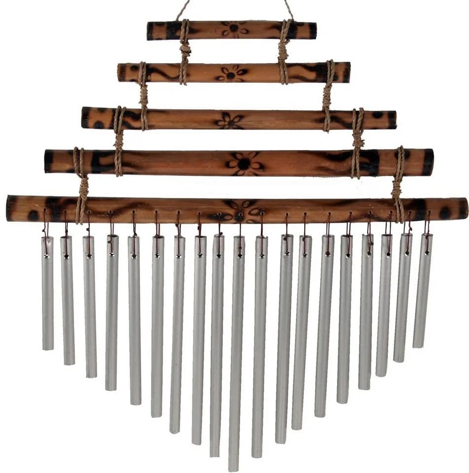 Guru-Shop Windspiel Aluminium Klangspiel Silber Bambus