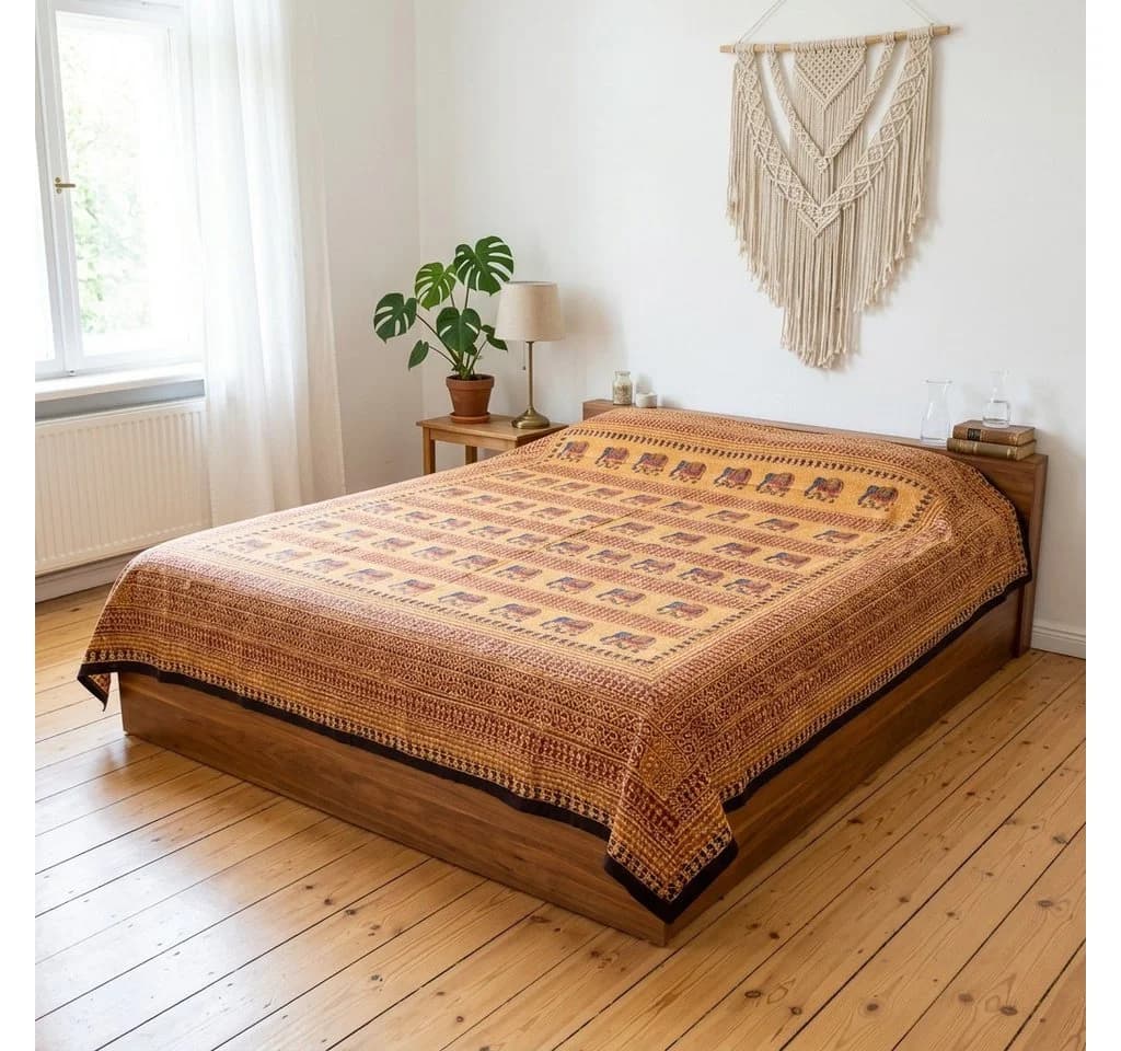 Guru-Shop Tagesdecke Blockdruck Gelb Baumwolle S0M0I0RB