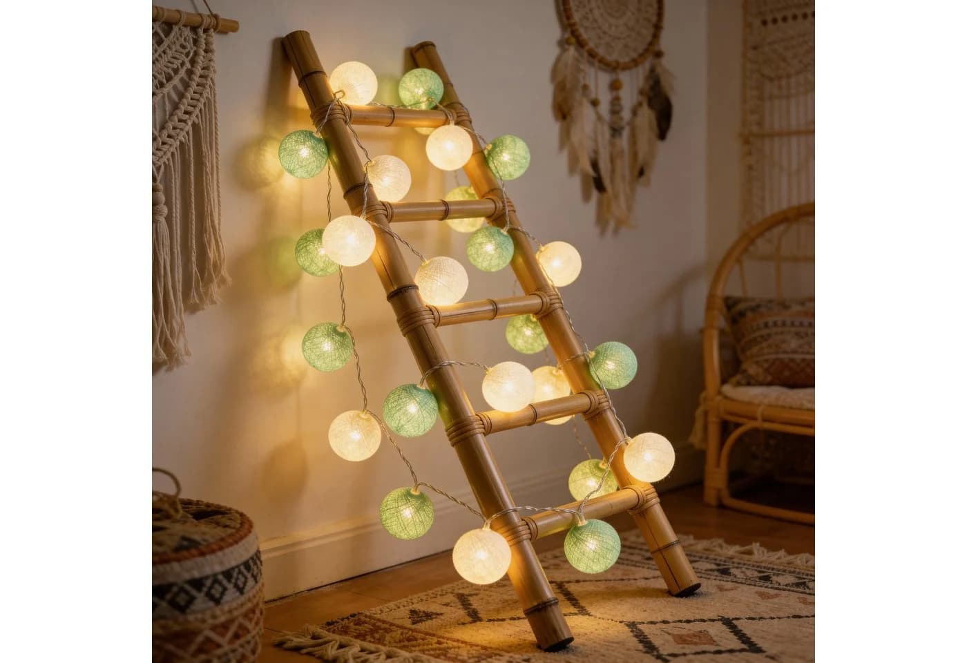 Guru-Shop LED-Lichterkette Stoffball 20er Hellgrün/Weiß
