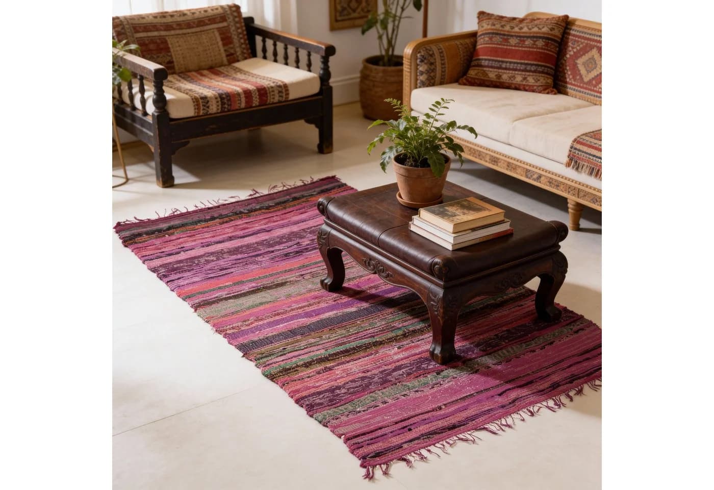 Guru-Shop Flickenteppich Bunt Gestreift 100x160 cm