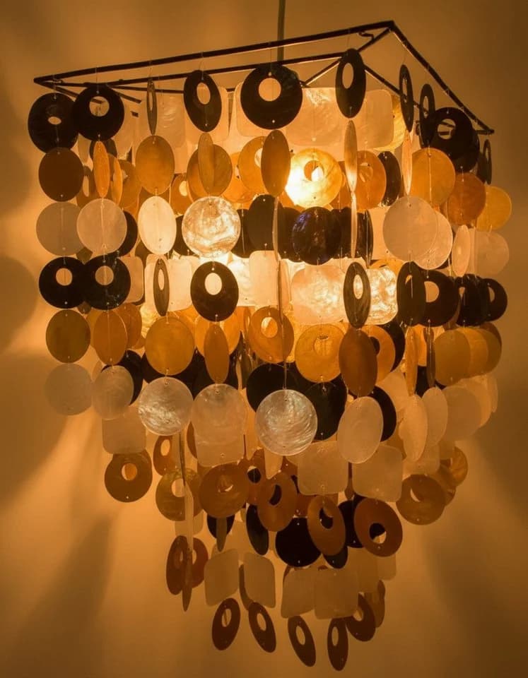Guru-Shop Deckenleuchte Muschelleuchte Retro Schwarz-Weiß-Gold