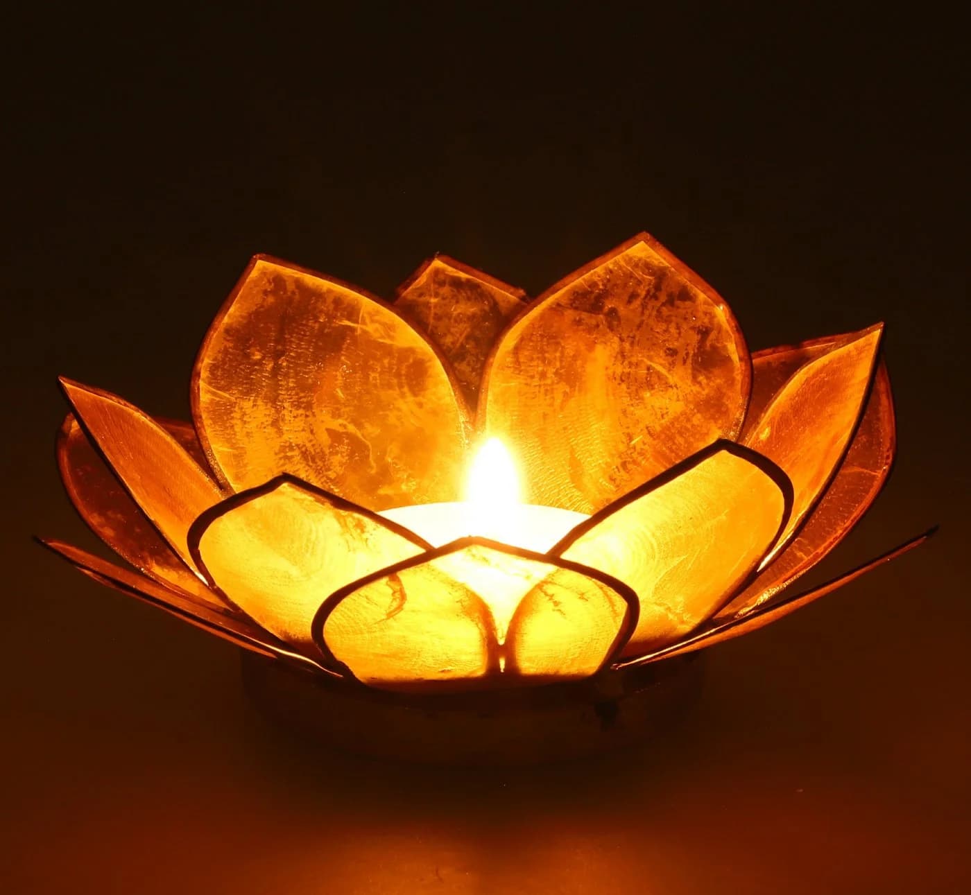Guru-Shop Windlicht Lotus Teelicht Muschel 11 cm Goldgelb
