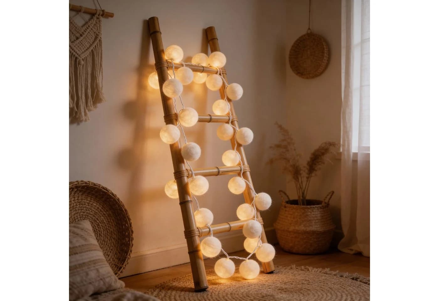 Guru-Shop LED-Lichterkette Stoff Ball 20er Kugel Weiß