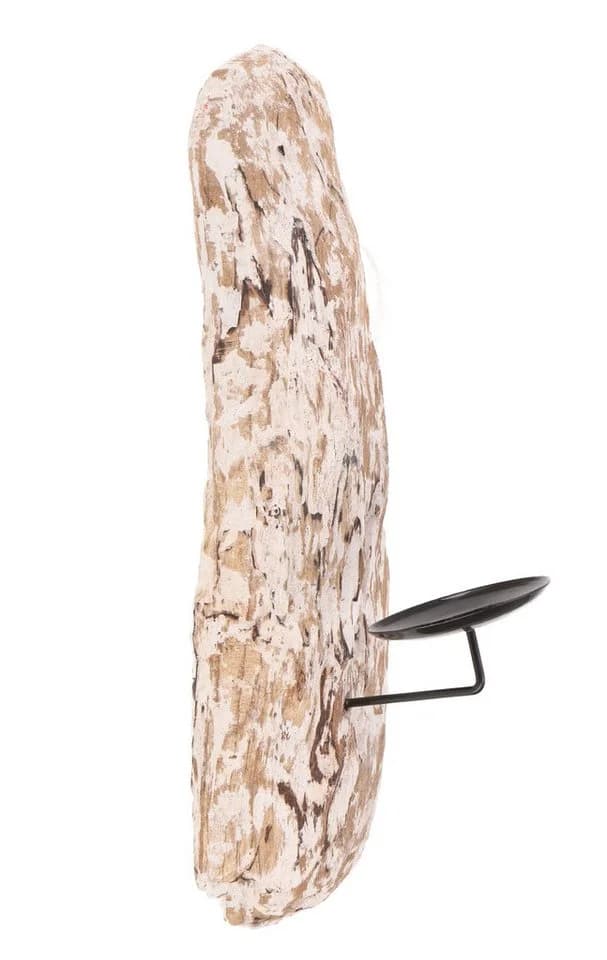 Guru-Shop Windlicht Treibholz Kerzenhalter Wand Cremeweiß