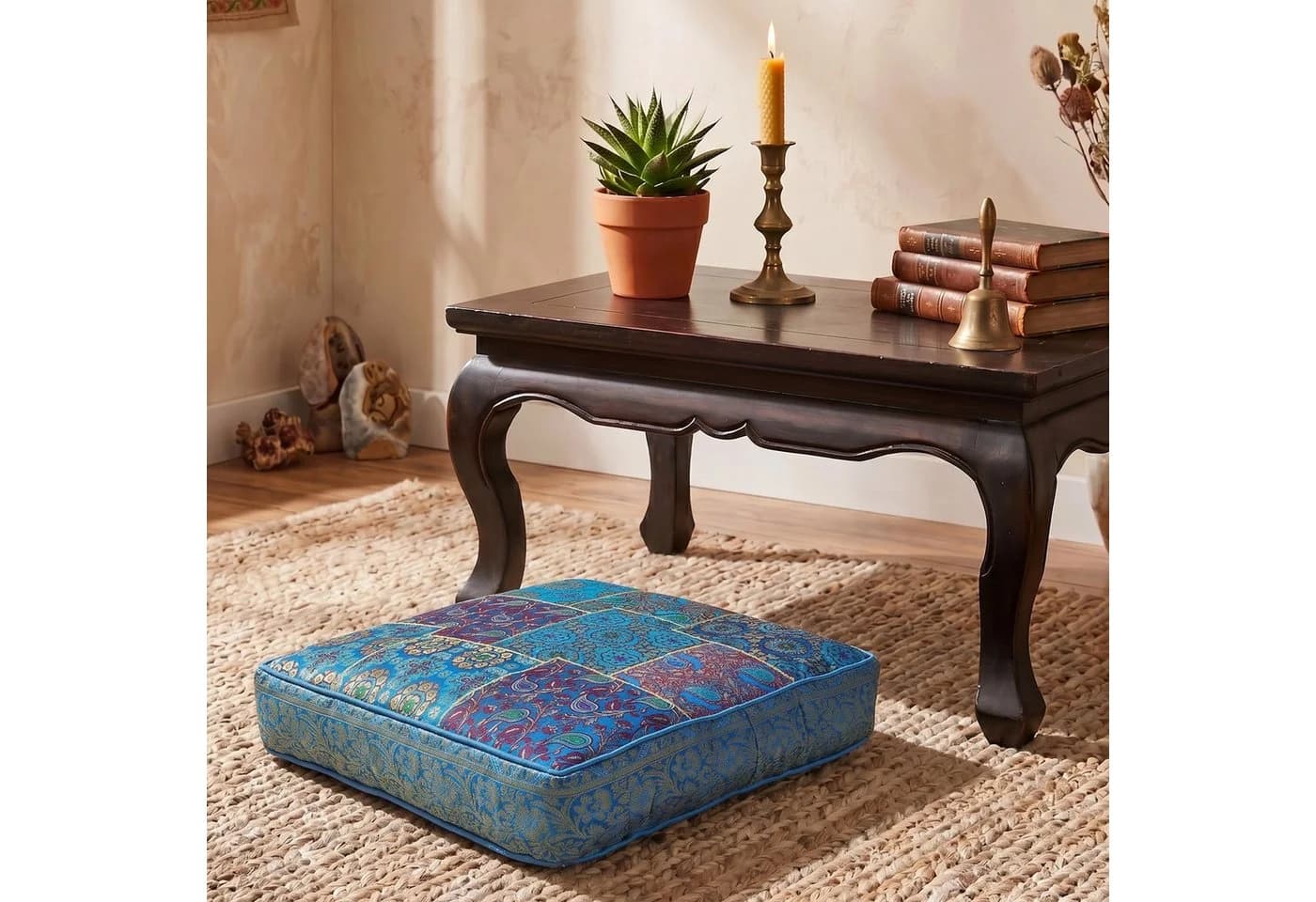 Guru-Shop Orientalisches Patchwork Sitzkissen Blau 40 cm