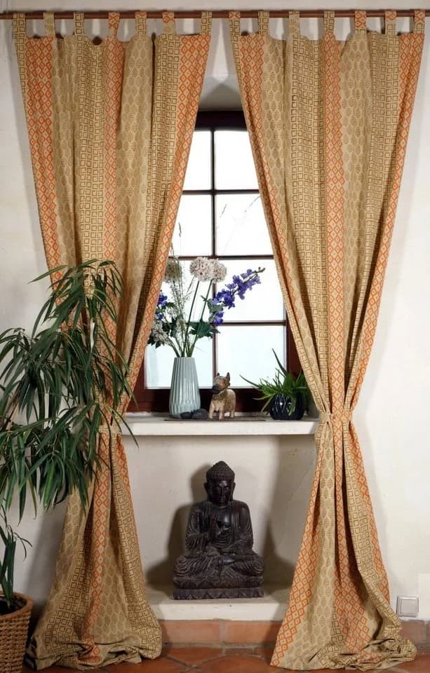 Guru-Shop Boho Vorhänge Orange Ethno-Design