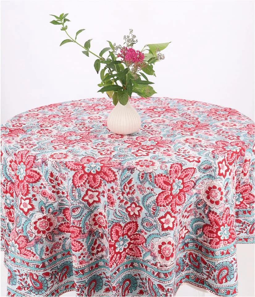 Guru-Shop Runde Tischdecke Blockdruck Bunt 100% Baumwolle