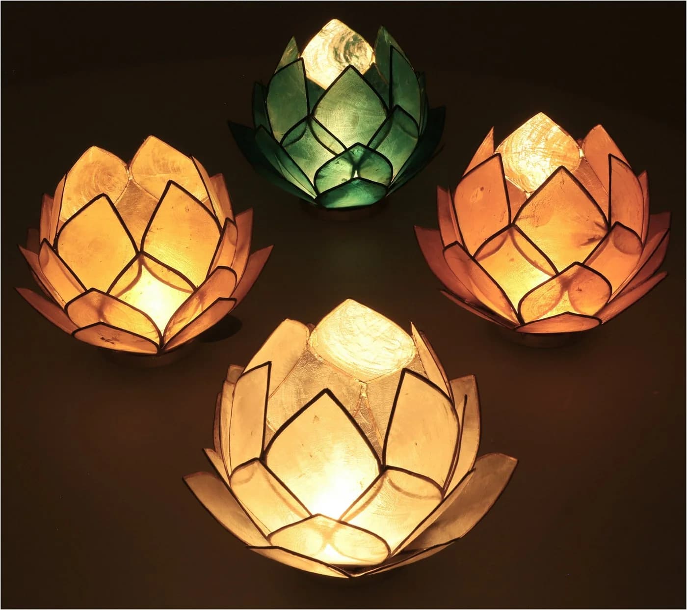 Guru-Shop Windlicht Lotus Teelicht Muschel Olivgrün - Bild 3