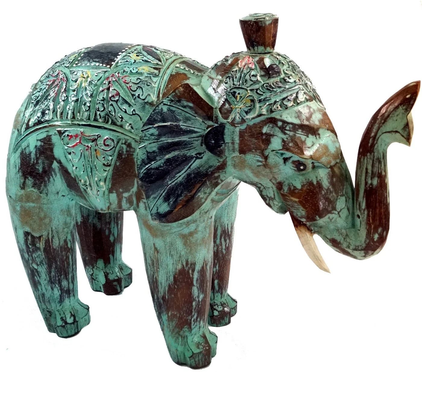 Guru-Shop Dekofigur Geschnitzter Elefant Grün
