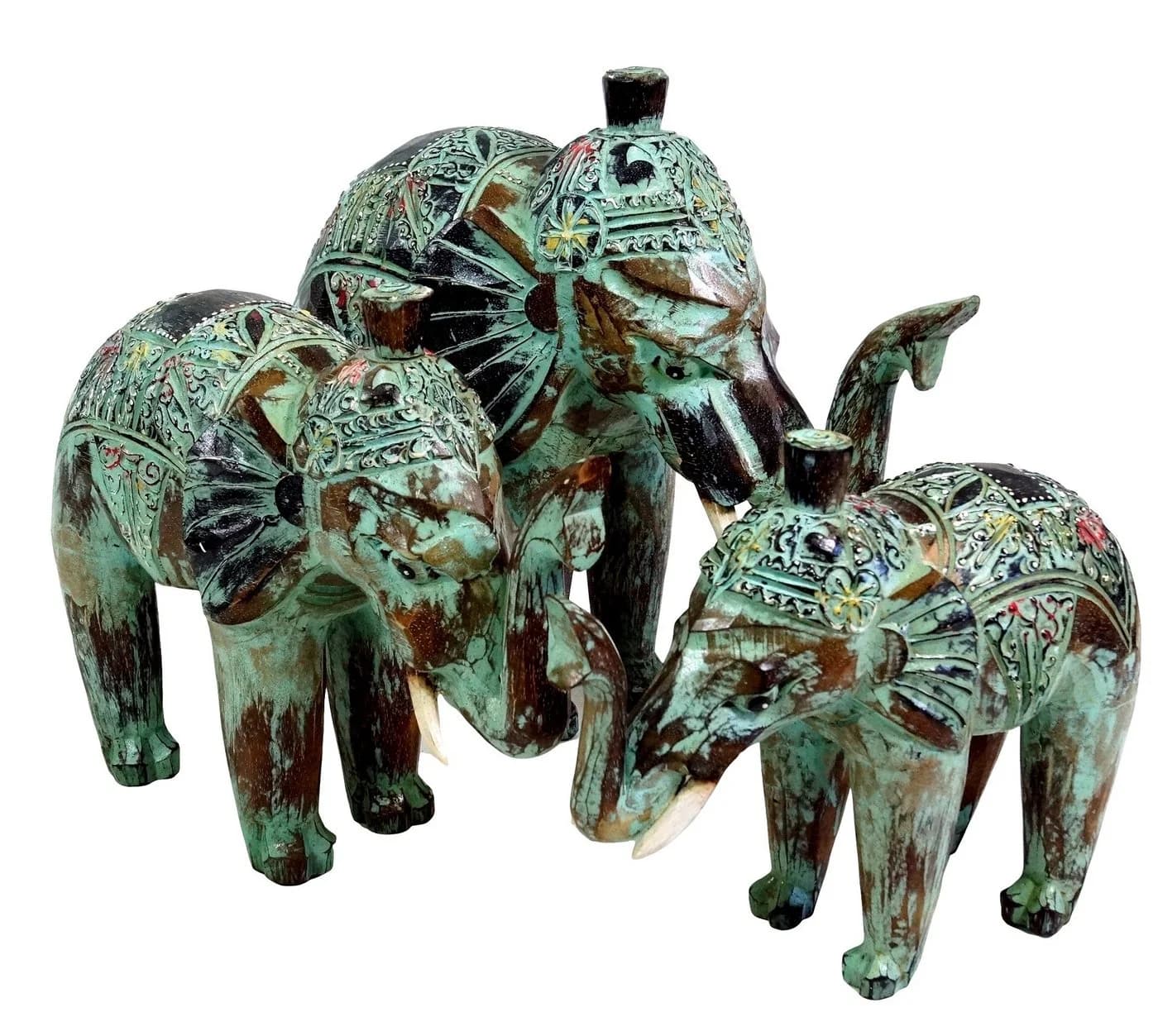 Guru-Shop Dekofigur Geschnitzter Elefant Grün - Bild 2