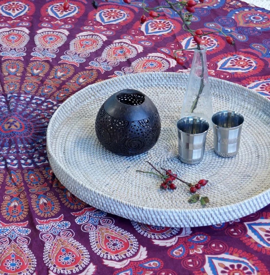 Guru-Shop Rundes Mandala Tuch Boho Tagesdecke Rot/Violett