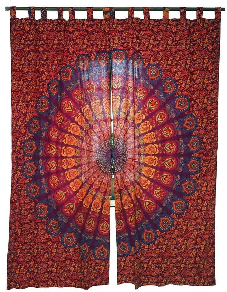 Guru-Shop Boho Vorhang Mandala Motiv Rot/Lila mit Schlaufen
