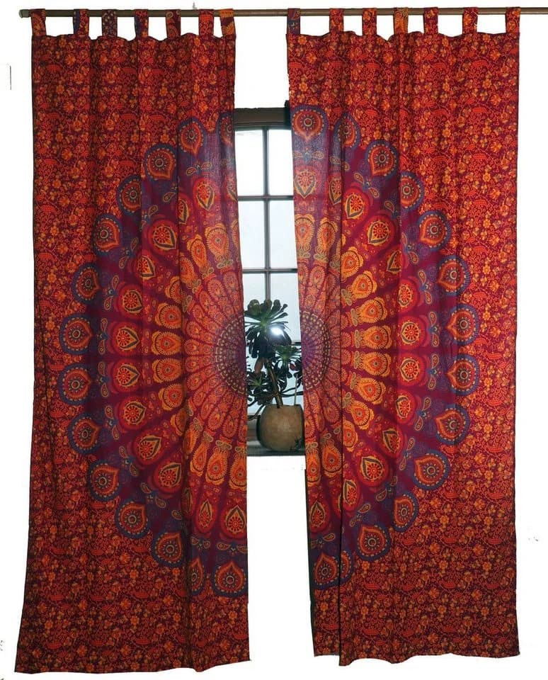 Guru-Shop Boho Vorhang Mandala Motiv Rot/Lila mit Schlaufen - Bild 2