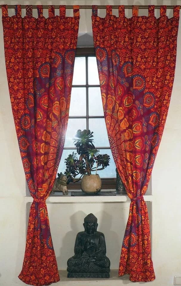 Guru-Shop Boho Vorhang Mandala Motiv Rot/Lila mit Schlaufen - Bild 3