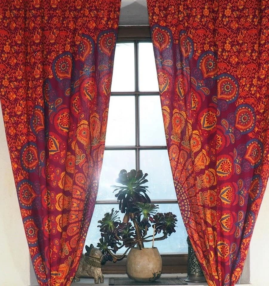 Guru-Shop Boho Vorhang Mandala Motiv Rot/Lila mit Schlaufen - Bild 4