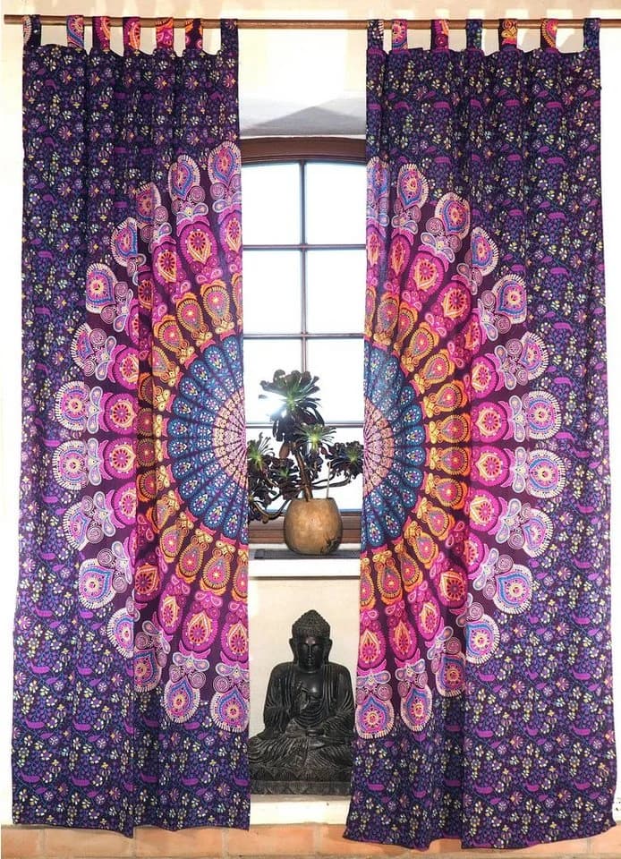 Guru-Shop Boho Vorhang Mandala Motiv Lila Gelb Pink 1 Paar - Bild 2