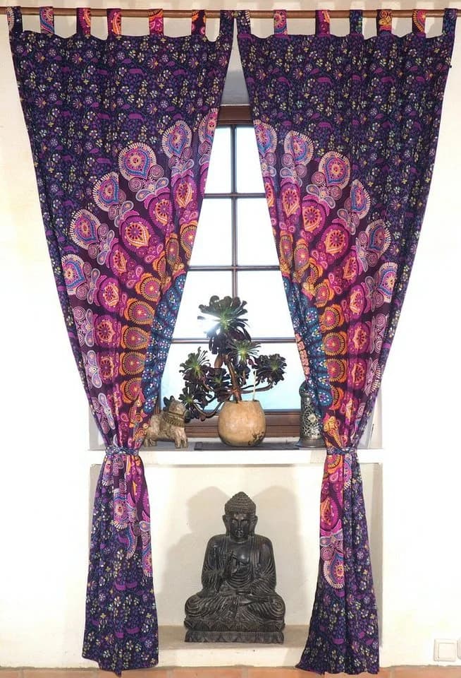 Guru-Shop Boho Vorhang Mandala Motiv Lila Gelb Pink 1 Paar - Bild 3