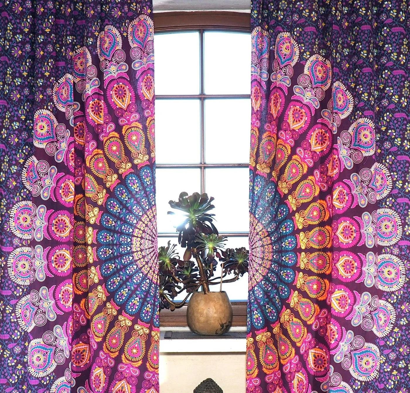 Guru-Shop Boho Vorhang Mandala Motiv Lila Gelb Pink 1 Paar - Bild 4