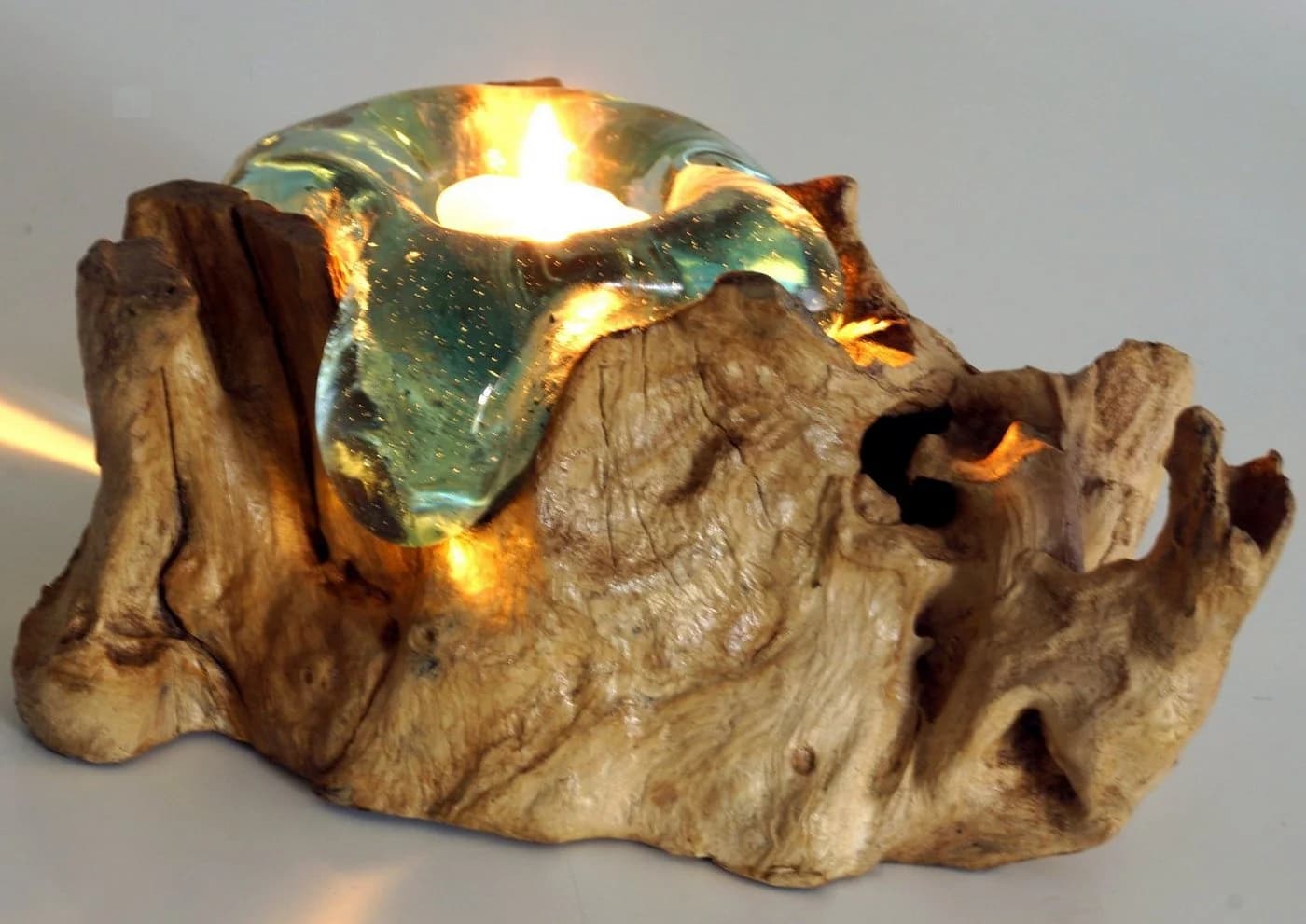 Guru-Shop Windlicht Wurzelholz mit Teelichthalter aus Glas - Bild 3