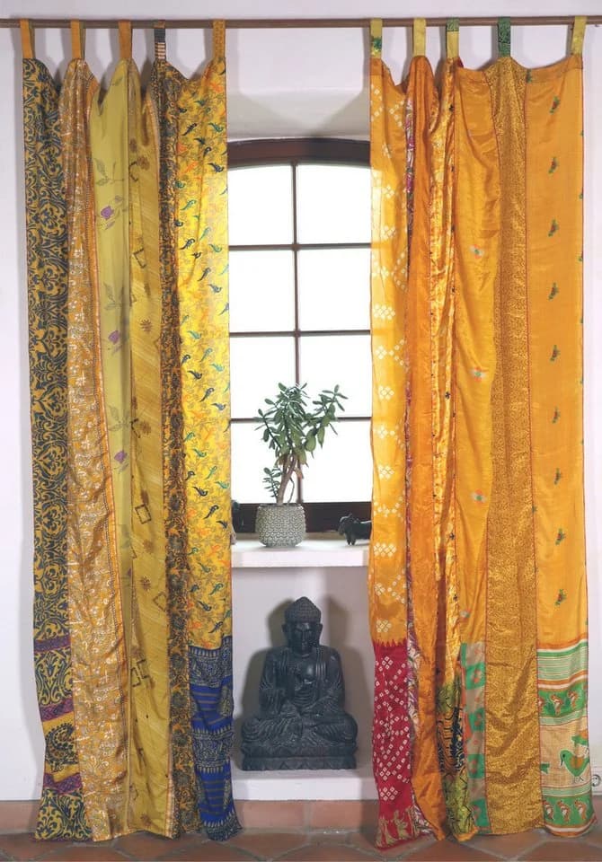 Guru-Shop Seidiger Vorhang 1 Stk. Patchwork Sareestoff Bunt - Bild 3