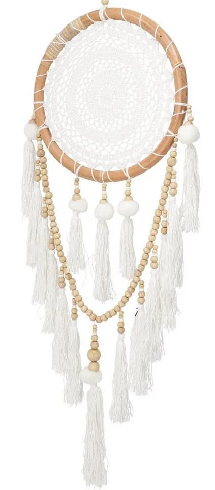 Guru-Shop Traumfänger Boho 32 cm weiß mit Puscheln