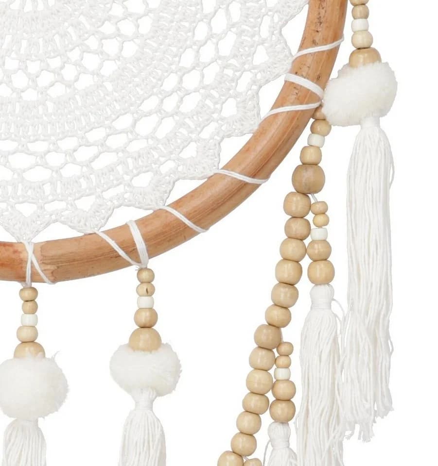 Guru-Shop Traumfänger Boho 32 cm weiß mit Puscheln - Bild 3