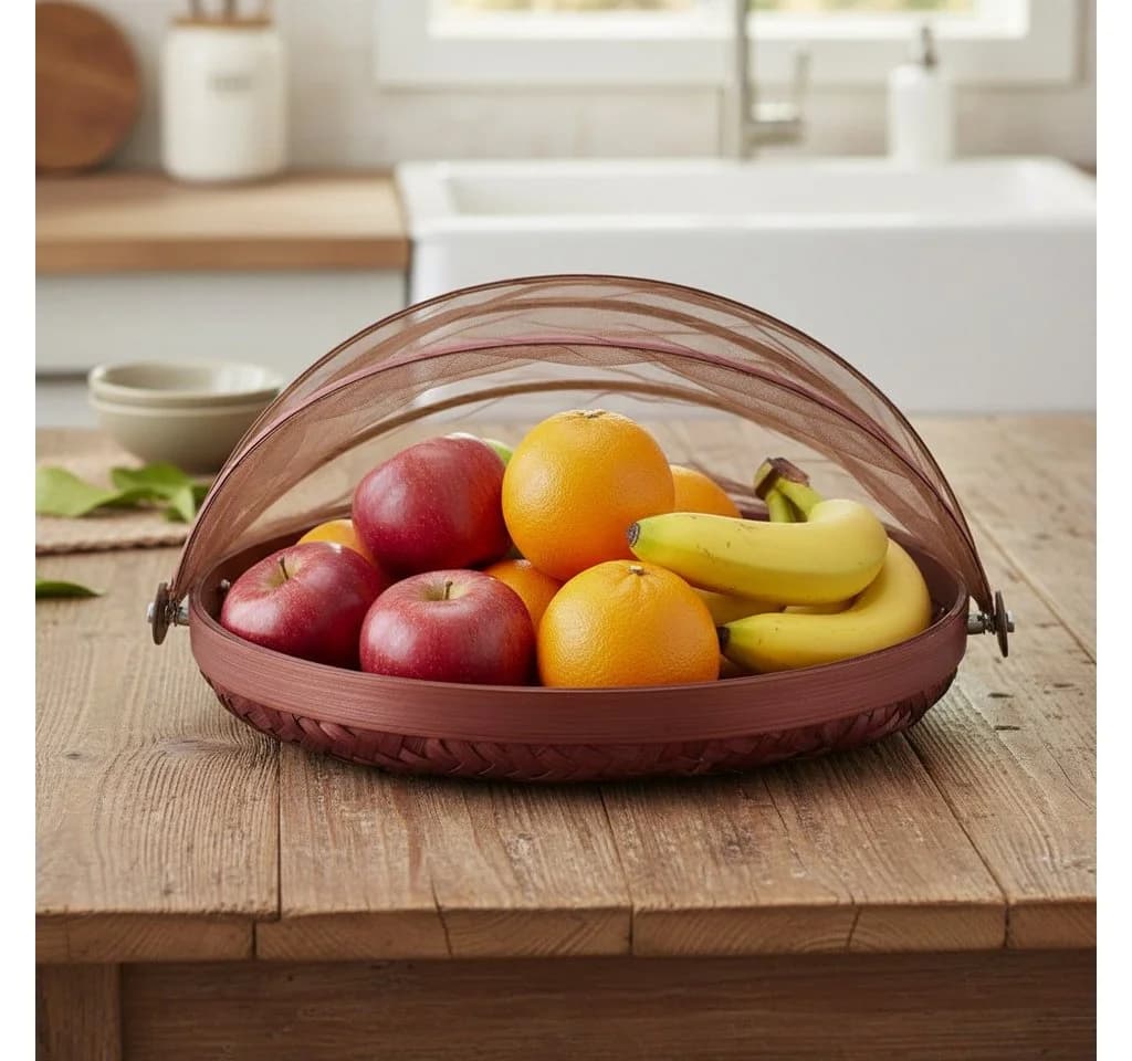 Guru-Shop Fliegenschutz Obstkorb Dekoschale Rattan Braun