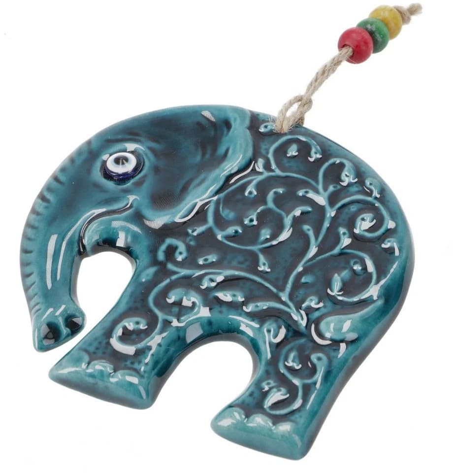 Guru-Shop Keramik Wandschmuck Elefant mit Schutzauge Blau - Bild 2