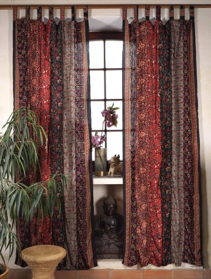 Guru-Shop Vorhang Boho Patchwork 1 Paar Dunkelrot Polyester - Bild 2