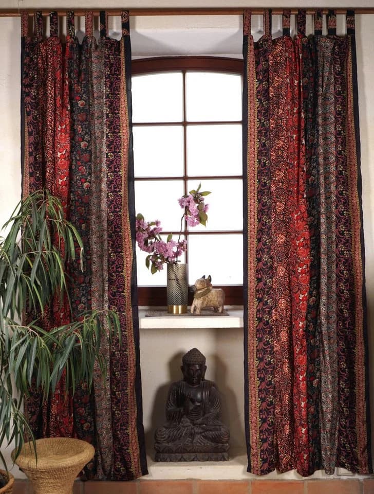 Guru-Shop Vorhang Boho Patchwork 1 Paar Dunkelrot Polyester - Bild 5