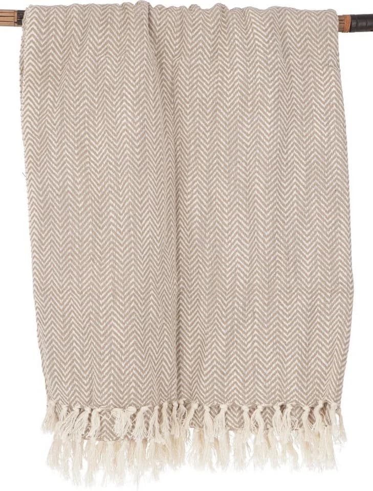 Guru-Shop Hamamtuch 100% Baumwolle Beige/Creme-Weiß Fischgrätenmuster - Bild 2