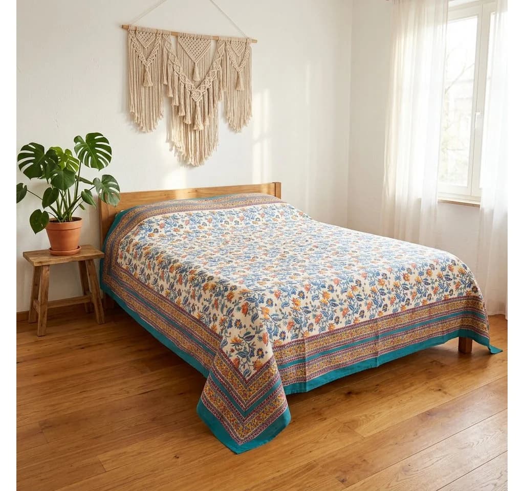 Guru-Shop Tagesdecke Blockdruck Tagesdecke, Bett & Sofaüberwurf