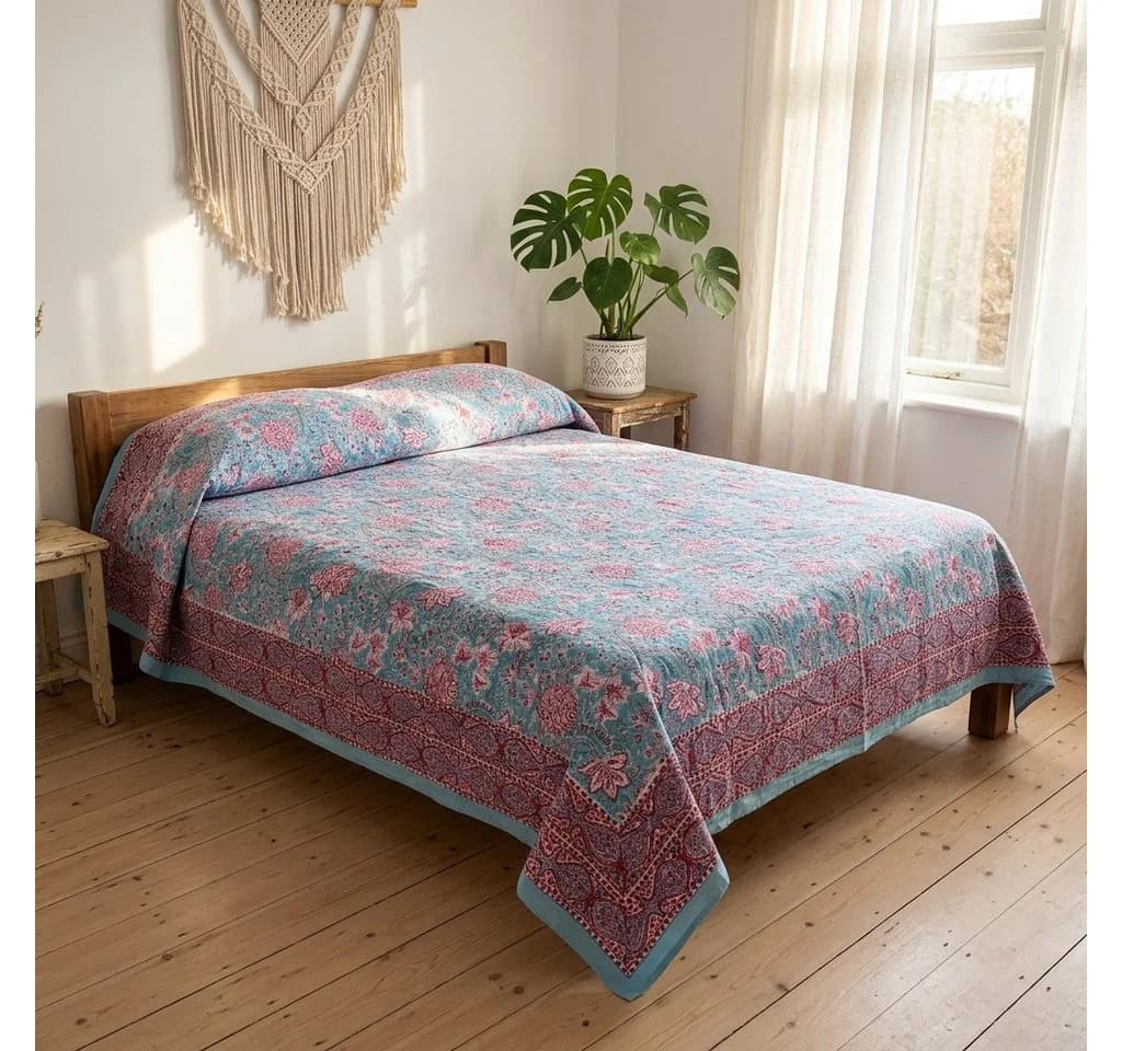 Guru-Shop Tagesdecke Blockdruck Rot 100% Baumwolle