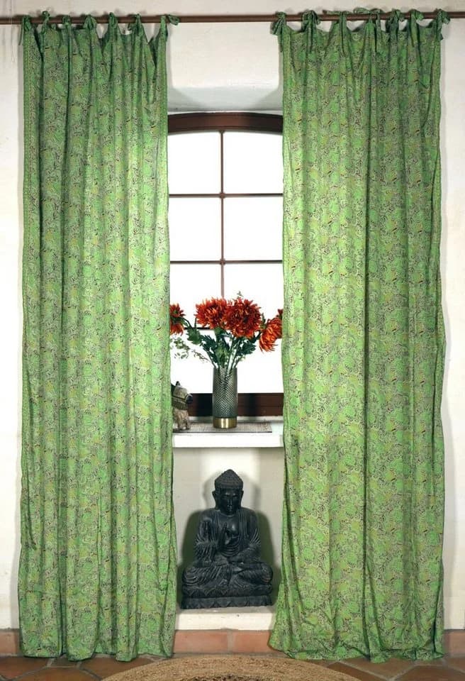 Guru-Shop Vorhang Seidige Boho Vorhänge Grün 1 Paar - Bild 2