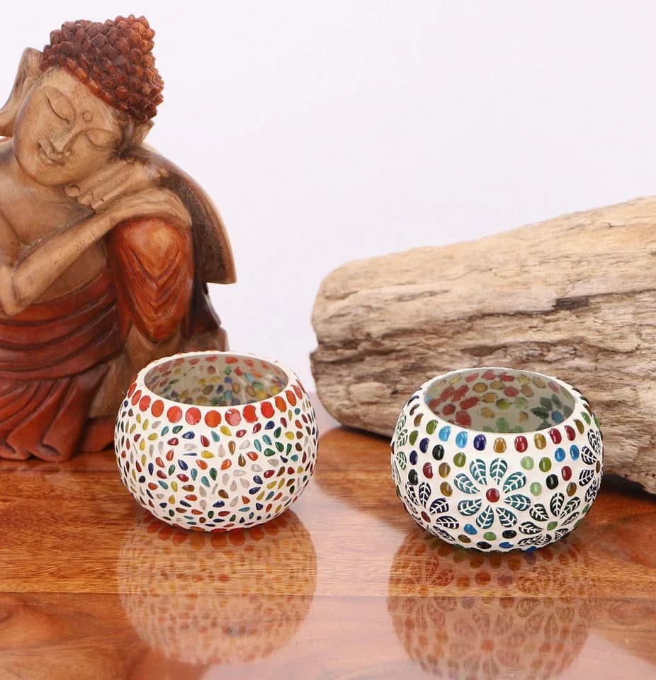 Guru-Shop Windlicht 2 handgearbeitete Glas Mosaik Windlichter - Bild 4