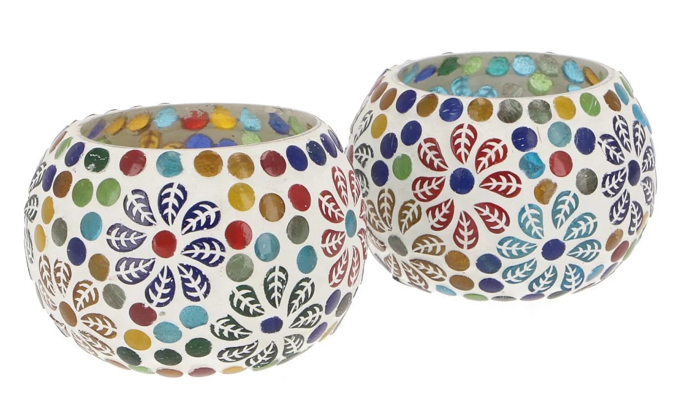 Guru-Shop Windlicht 2 handgearbeitete Glas Mosaik Windlichter - Bild 2