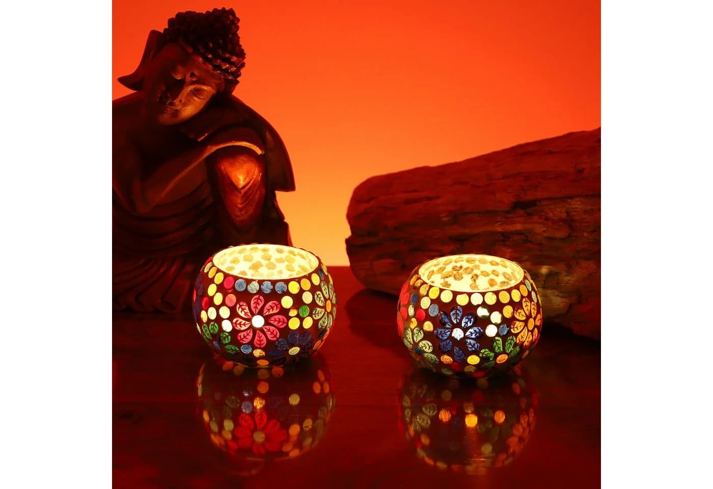 Guru-Shop Windlicht 2 handgearbeitete Glas Mosaik Windlichter - Bild 4