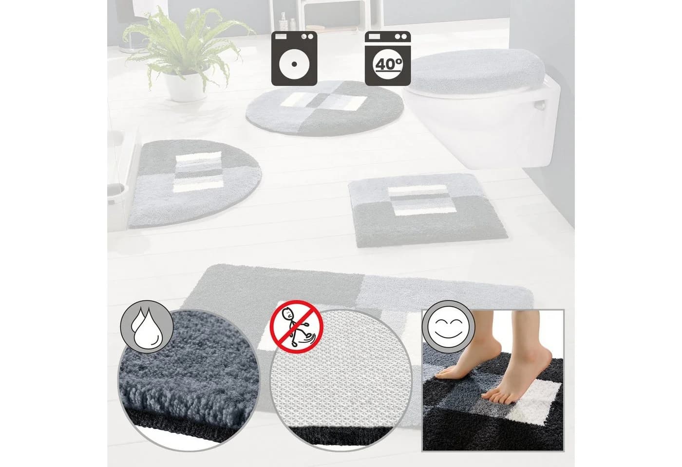Erwin Müller Badematte WC-Vorlage Korfu Grau Streifen Design - Bild 4
