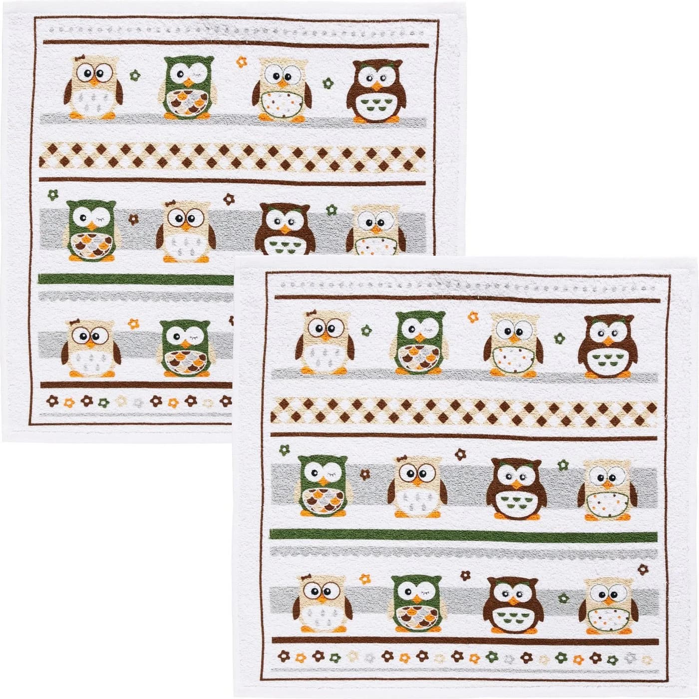 Kracht Frottier-Geschirrtuch 2er-Pack 100% Baumwolle Weiß Eulen-Motiv - Bild 2