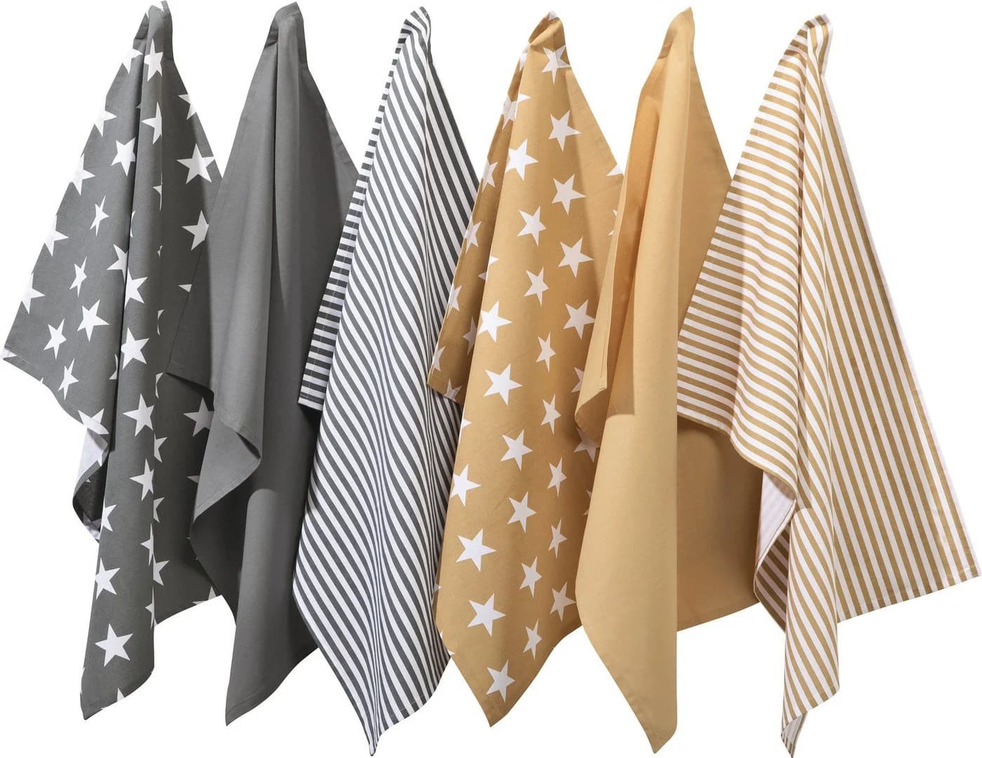 REDBEST Geschirrtuch 6er-Pack Baumwolle Streifen Sterne Grau Beige - Bild 2