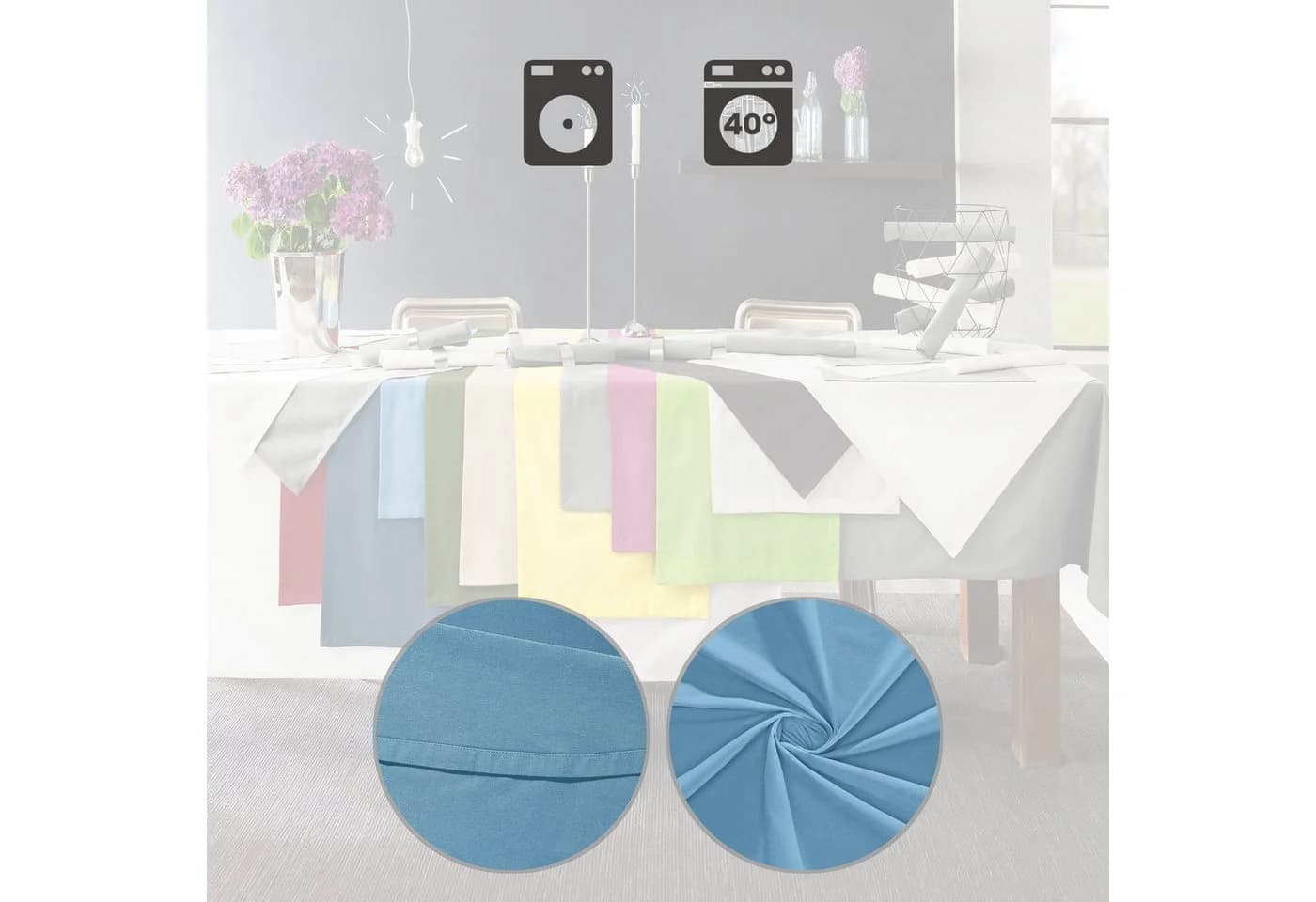REDBEST Tischdecke Seattle hellblau 100% Baumwolle Uni - Bild 3