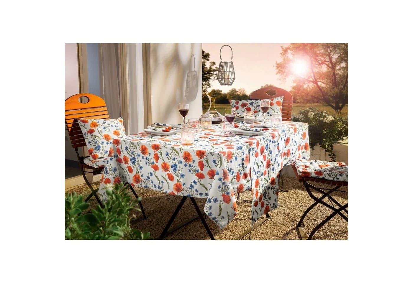 REDBEST Tischdecke Baumwolle Blumen Mohnblume